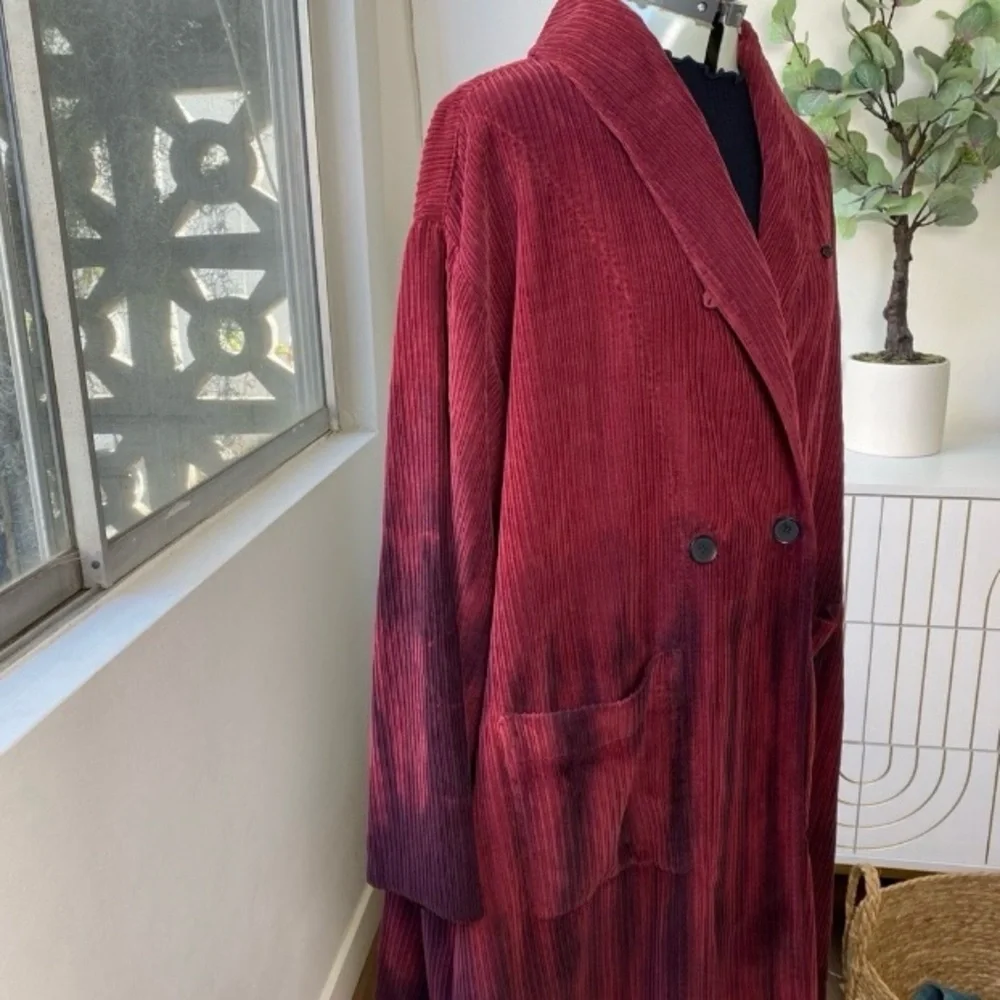 Raquel Allegra Rancho Ombre Wide-Wale Corduroy Swing Coat S Burgundy NWT - Picture 3 of 10